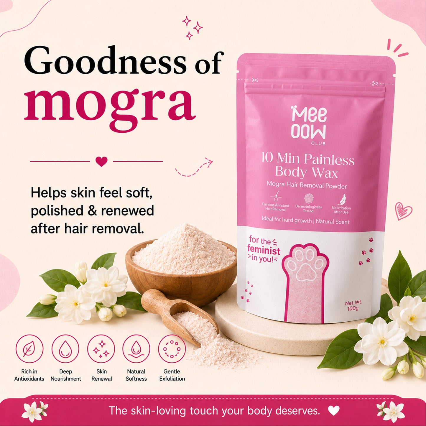 4-in-1 Mogra Body Hair Removal Wax Powder Mask ₹350 fullbody
