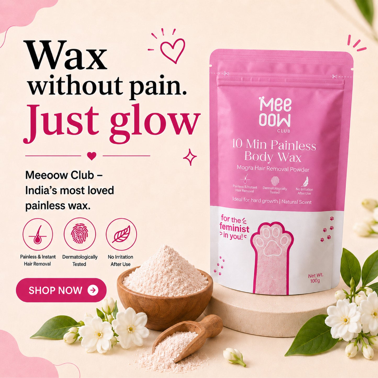 4-in-1 Mogra Body Hair Removal Wax Powder Mask ₹350 fullbody